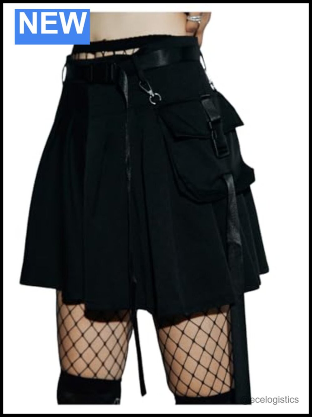 Punk Y2K Pleated Mini Skirt High Waisted Buckle Cargo A-Line Emo Alt Grunge